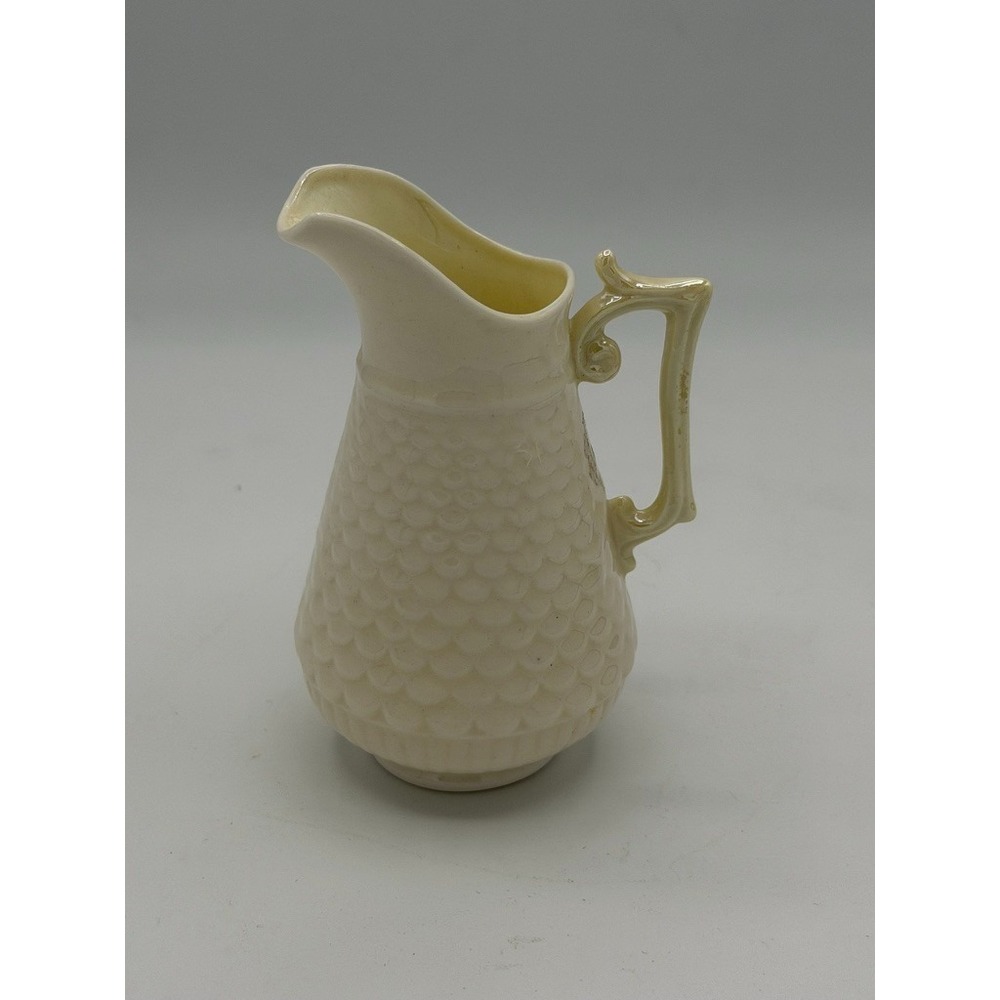Belleek Ireland Fish Scale Porcelain Creamer Jug Green Mark Shamrock